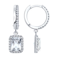 Cercei Creole din argint  cu pietre Cubic Zirconia Incolor, Cristal de munte