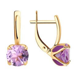 Серьги из красного золота с камнями Аметист