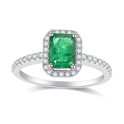 Inel din aur alb cu pietre Diamant, Smarald