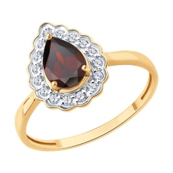 Inel din aur roșu cu pietre Cubic Zirconia Incolor, Granat
