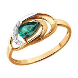 Inel din aur roșu cu pietre Diamant, Smarald Hidrotermal