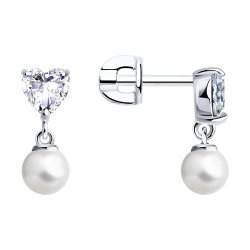 Cercei Pusete din argint  cu pietre Cubic Zirconia Incolor, Perla Swarovski