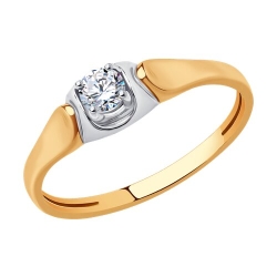 Кольцо из красного золота с камнями Фианит