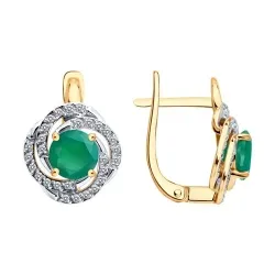 Cercei din aur roșu cu Cubic Zirconia Incolor, Agat verde