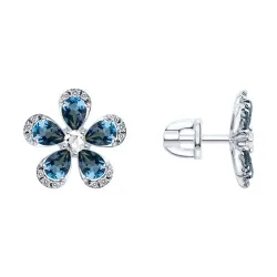 Cercei Pusete din aur alb cu Cubic Zirconia Incolor, Cristal de munte și Topaz London