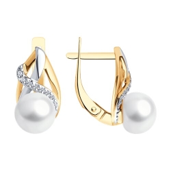Cercei din aur roșu cu pietre Cubic Zirconia Incolor, Perla Albă