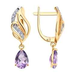 Cercei Suspendați din aur roșu cu pietre Cubic Zirconia Incolor, Ametist
