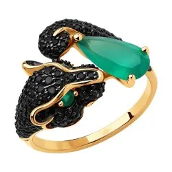 Inel din aur roșu cu Cubic Zirconia Negru, Agat verde