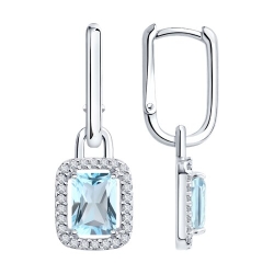 Cercei Creole din argint  cu pietre Cubic Zirconia Incolor, Topaz albastru
