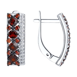 Cercei din argint  cu pietre Cubic Zirconia Incolor, Cubic Zirconia Roșu și Granat