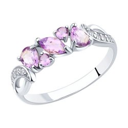 Inel din argint  cu pietre Cubic Zirconia Incolor, Ametist