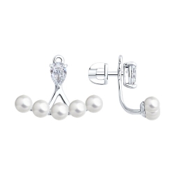 Cercei Pusete din argint  cu pietre Cubic Zirconia Incolor, Perla Imit.