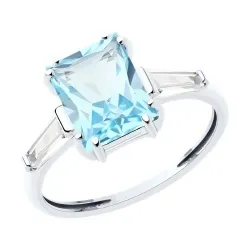 Inel din aur alb cu Cubic Zirconia Incolor, Topaz albastru