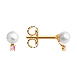 Серьги Пусеты из красного золота с камнями Жемчуг белый , Ситалл (синт.)