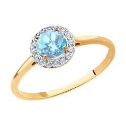 Inel din aur roșu cu Cubic Zirconia Incolor, Topaz albastru