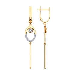 Серьги Длинные из красного золота с камнями Фианит