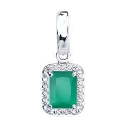 Pandantiv din argint  cu pietre Cubic Zirconia Incolor, Agat verde
