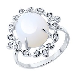 Кольцо из серебра с камнями Фианит, Опал белый (синт.)