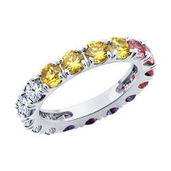 Inel din argint  cu pietre Cubic Zirconia Incolor, Cubic Zirconia Liliachiu și Cubic Zirconia Galben