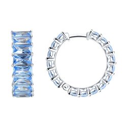 Cercei Creole din argint  cu pietre Cubic Zirconia Albastru