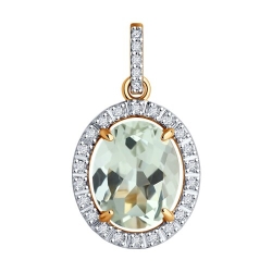 Pandantiv din aur roșu cu pietre Cubic Zirconia Incolor, Prasiolit