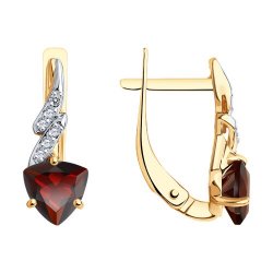 Серьги из красного золота с камнями Фианит, Гранат