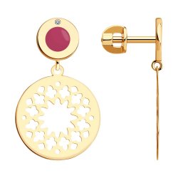 Cercei Pusete din aur roșu cu pietre Cubic Zirconia Incolor, Emailare
