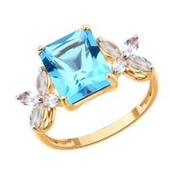 Inel din aur roșu cu pietre Diamant, Cristal de munte și Topaz Swiss