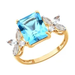 Inel din aur roșu cu Diamant, Cristal de munte și Topaz Swiss