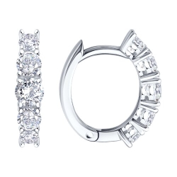 Cercei Creole din aur alb cu pietre Cubic Zirconia Incolor