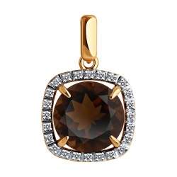 Pandantiv din aur roșu cu pietre Cubic Zirconia Incolor, Cuarț fumuriu