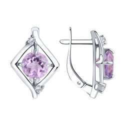 Серьги из серебра с камнями Фианит, Аметист