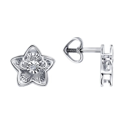 Серьги Пусеты из белого золота с камнями Бриллиант