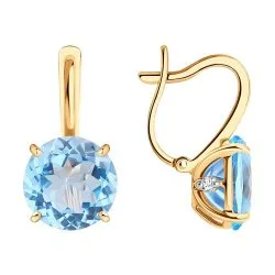 Cercei din aur roșu cu Cubic Zirconia Incolor, Topaz albastru