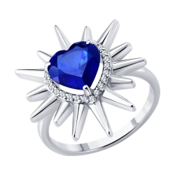 Кольцо из белого золота с камнями Бриллиант, Сапфир