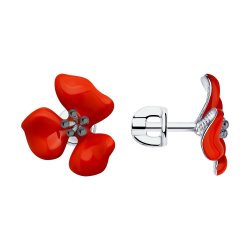 Серьги Пусеты из серебра с камнями Эмаль