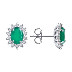 Cercei Pusete din argint  cu pietre Cubic Zirconia Incolor, Agat verde