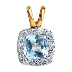 Pandantiv din aur roșu cu pietre Cubic Zirconia Incolor, Topaz albastru