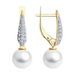Cercei Suspendați din aur roșu cu Cubic Zirconia Incolor, Perla Albă