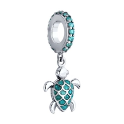 Pandantiv din argint  cu pietre Cubic Zirconia Verde, Emailare
