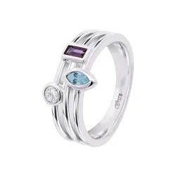 Inel din argint cu Cubic Zirconia Incolor, Cubic Zirconia Albastru și Cubic Zirconia Liliachiu
