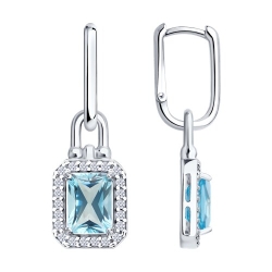 Cercei Creole din argint  cu pietre Cubic Zirconia Incolor, Topaz albastru