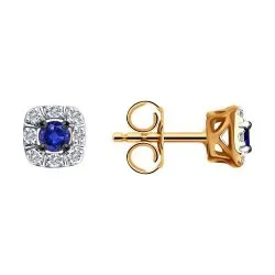 Cercei Pusete din aur roșu cu Diamant, Safir