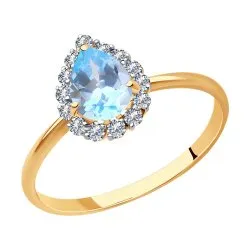 Inel din aur roșu cu Cubic Zirconia Incolor, Topaz albastru