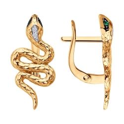 Cercei din aur roșu cu pietre Diamant, Smarald Hidrotermal