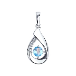 Pandantiv din argint  cu pietre Cubic Zirconia Incolor, Topaz albastru