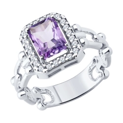 Inel din argint  cu pietre Cubic Zirconia Incolor, Ametist