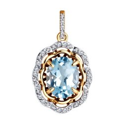 Pandantiv din aur roșu cu pietre Cubic Zirconia Incolor, Topaz albastru