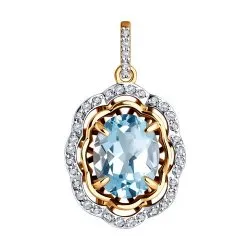 Pandantiv din aur roșu cu Cubic Zirconia Incolor, Topaz albastru