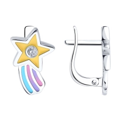 Cercei p-u copii din argint  cu pietre Cubic Zirconia Incolor, Emailare